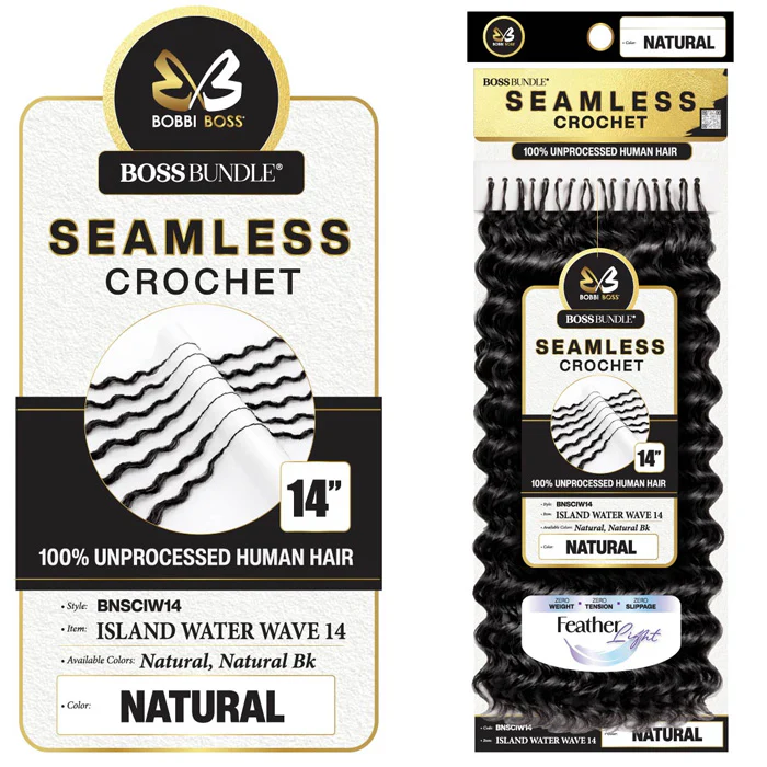 Bobbi Boss Bundle Seamless 100% Unprocessed Human Hair Feather Crochet Braids - ISLAND WATER 10/14/18" - Image 5