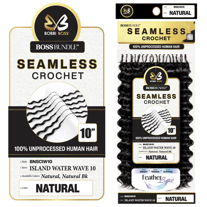 Bobbi Boss Bundle Seamless 100% Unprocessed Human Hair Feather Crochet Braids - ISLAND WATER 10/14/18" - Image 7
