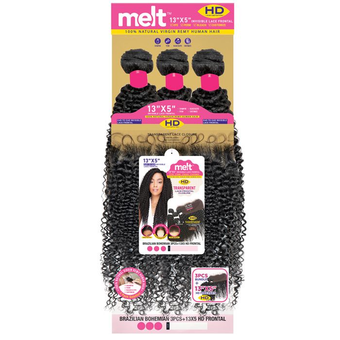 Janet Collection Melt 100% Virgin Remy Human Hair Weave 3 Pcs + 13X5 HD Lace Closure - BRAZILIAN BOHEMIAN 14/16/18" - Image 3