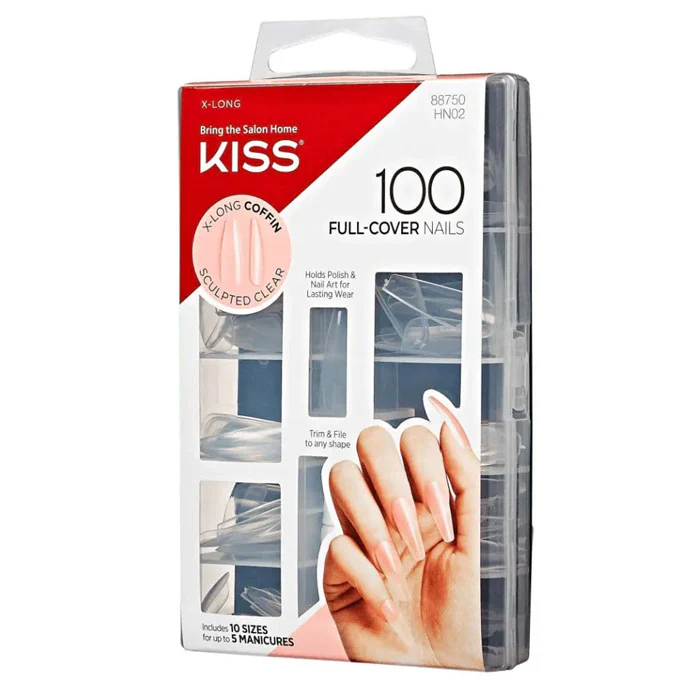Kiss 100 Full Cover Nails - HN01C - CLEAR COFFIN TIPS - Image 3