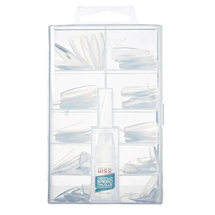 Kiss 100 Full Cover Nails - HN01C - CLEAR COFFIN TIPS - Image 4