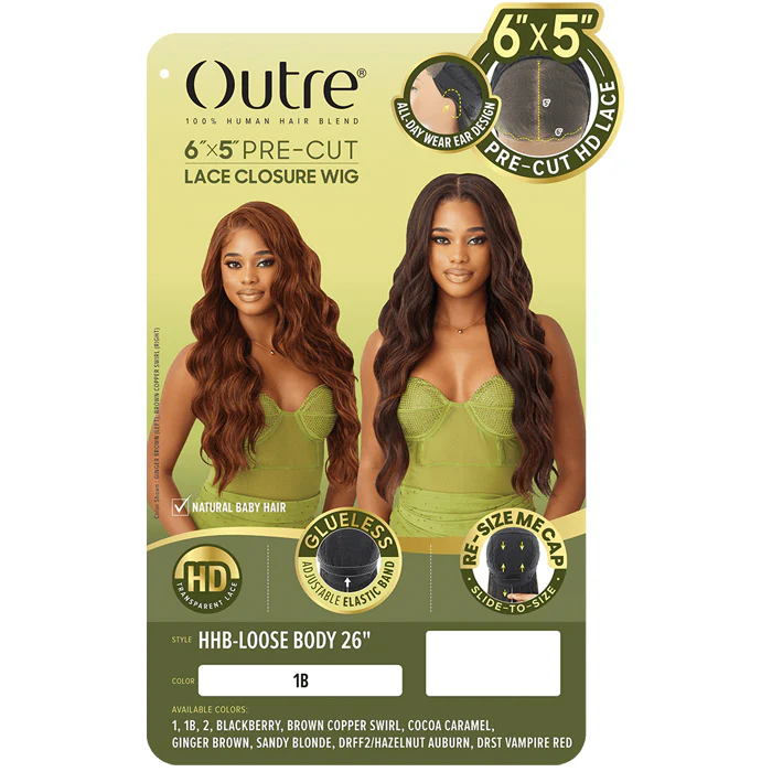 Outre Glueless 6x5 Pre-Cut Lace Closure Wig - HHB-LOOSE BODY 26" - 100% Human Hair Blend - Image 4