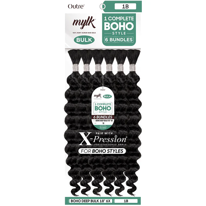 Outre Mylk 100% Remy Human Hair Bulk Braids 6 Bundles - BOHO DEEP BULK 18" 6X
