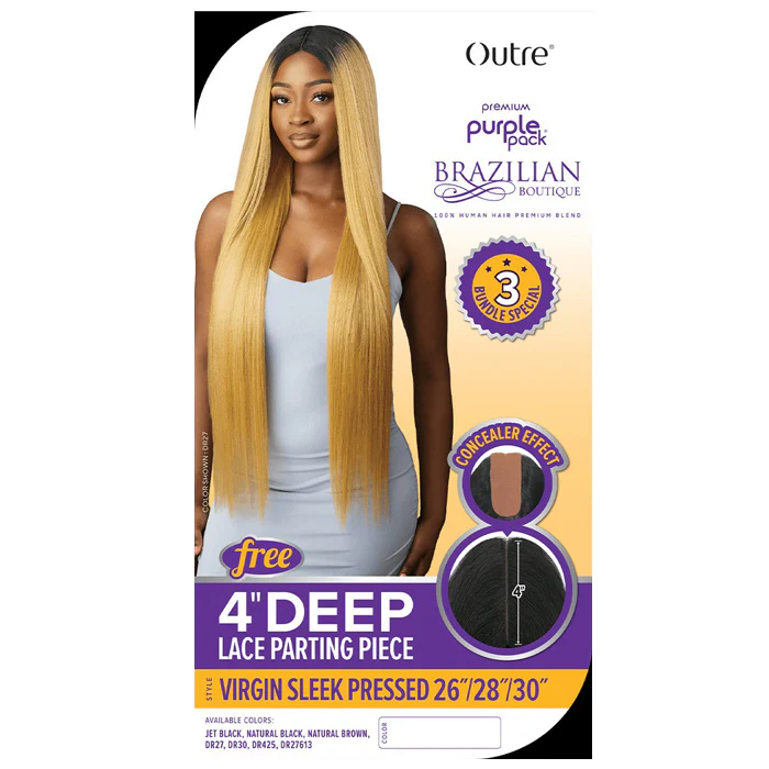 Outre Purple Pack Brazilian Boutique Human Hair Blend Weave - VIRGIN SLEEK PRESSED 4PCS (26/28/30"+ 4" lace closure) - Image 4