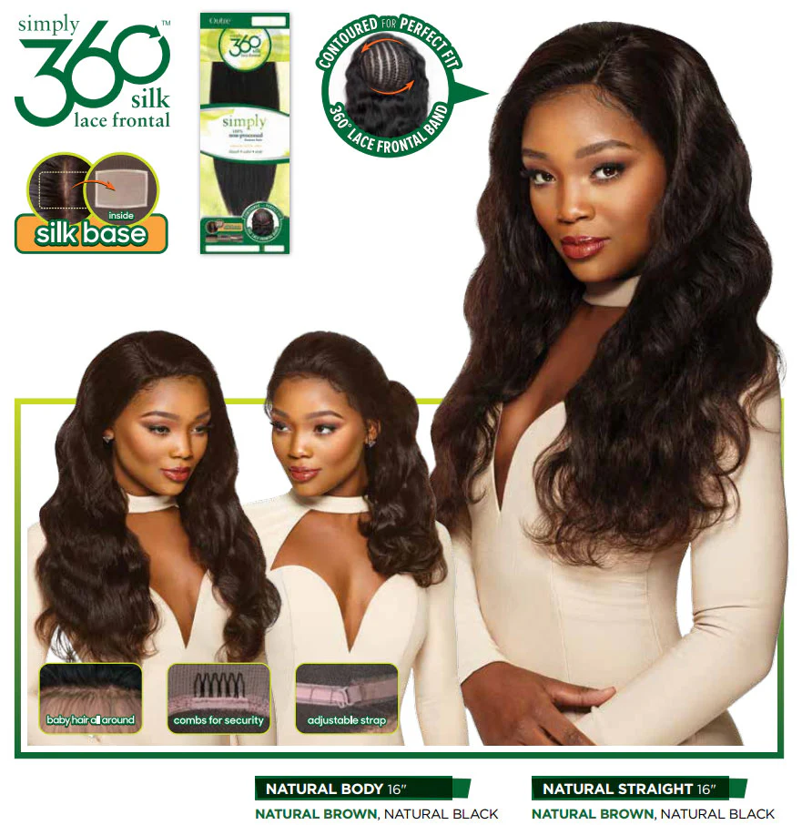 Outre Simply 100% Non Processed Human Hair 360 Silk Lace Frontal Band Hair Piece - NATURAL STRAIGHT 14"-16" - Image 2