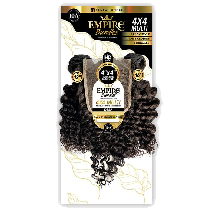 Sensationnel Empire Bundles Multi Pack 100% Human Hair Weave and 4x4 HD Lace Closure - DEEP 10-22" - Image 5