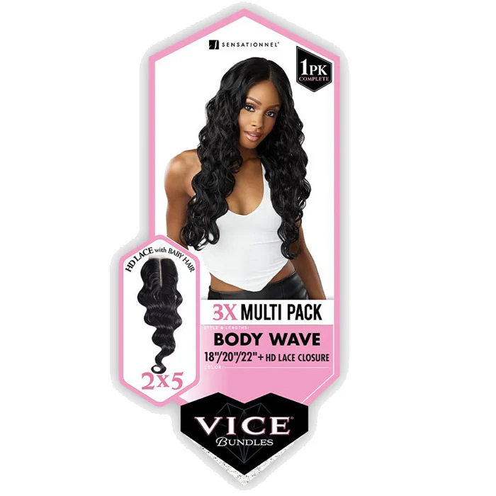 Sensationnel Vice Bundles 3x Multi Pack Weave + HD Lace Closure - BODY WAVE 14-30" - Image 6