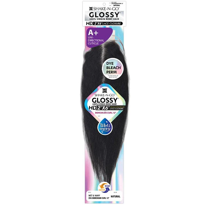Shake N Go Glossy 100% Virgin Remy Hair HD 2x6 Hand-Tied Lace Closure - BOHEMIAN CURL 12 - Wet & Wavy