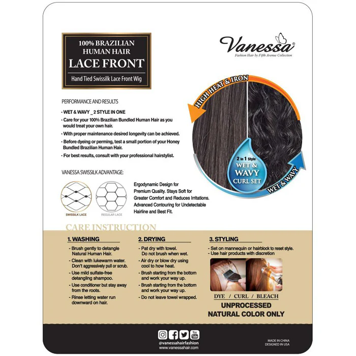 Vanessa 100% Brazilian Human Hair Wet & Wavy Swissilk Deep Part Lace Front Wig - TMH GINI - Image 5